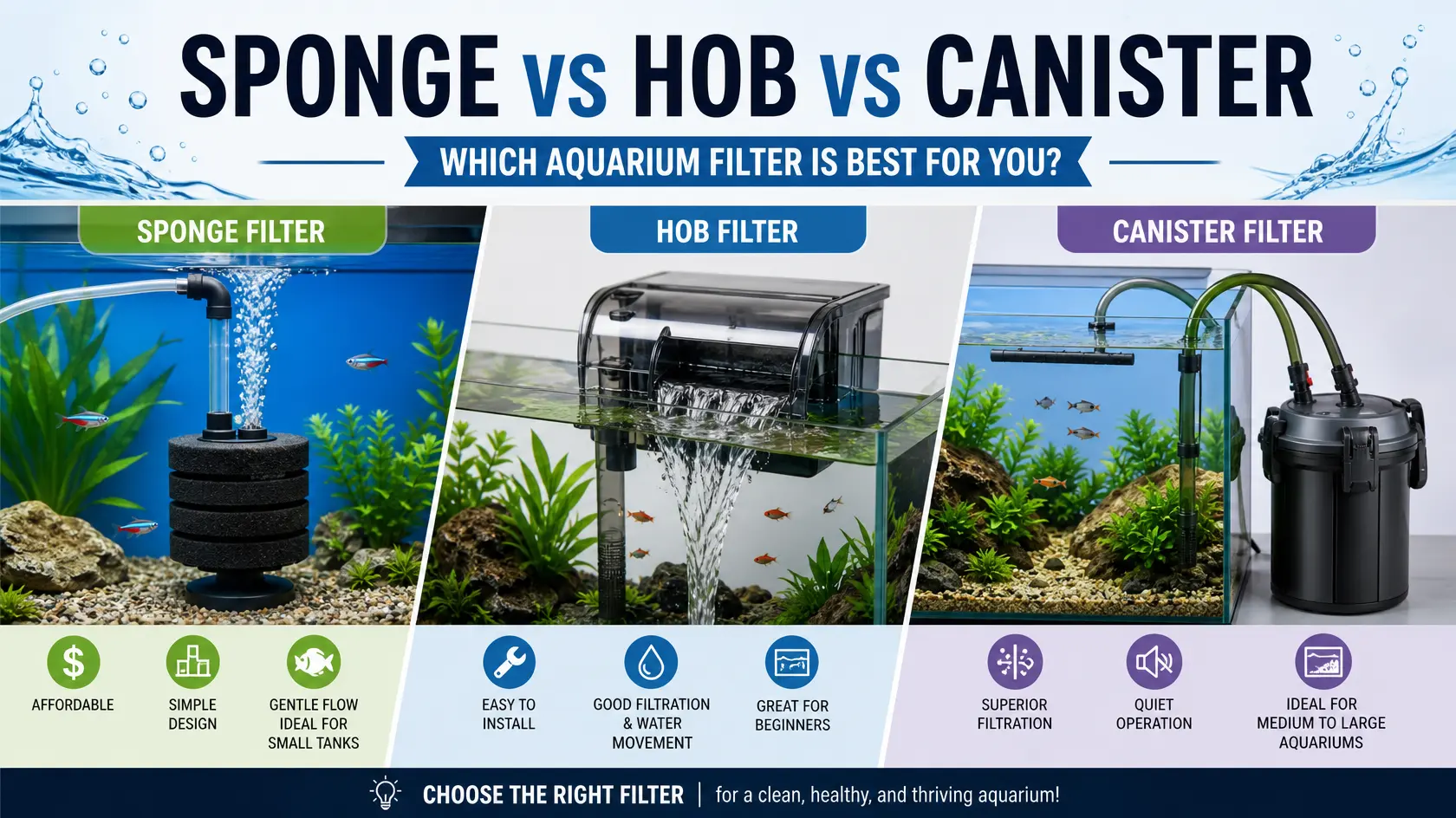 Best Aquarium Filter: Sponge vs Hang-On-Back (HOB) vs Canister