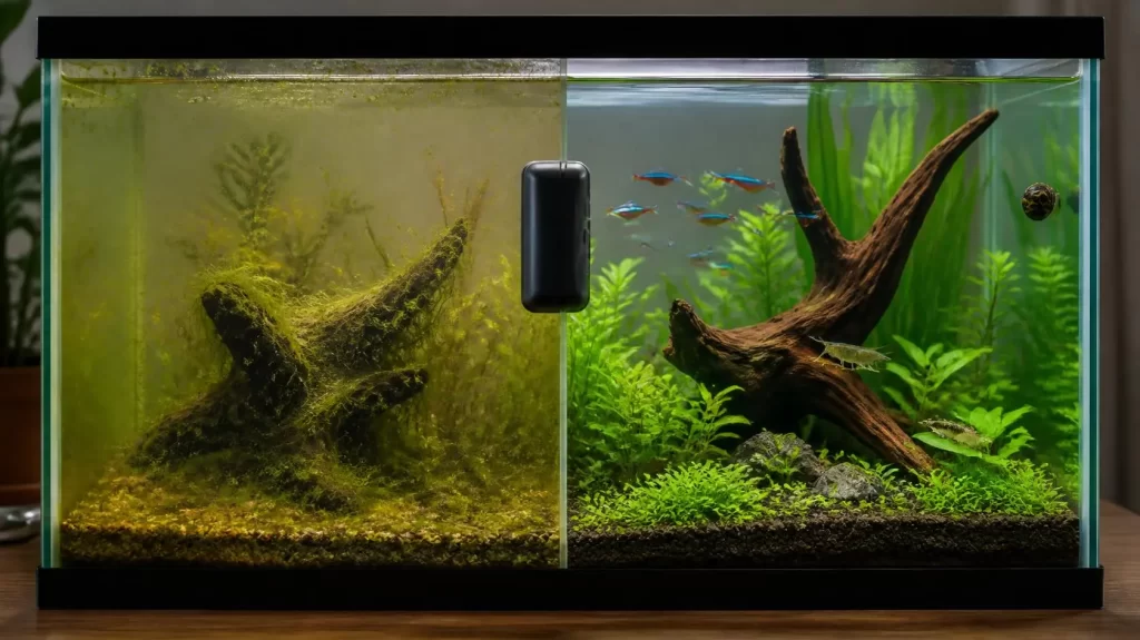 Brown and Green Algae in an Aquarium