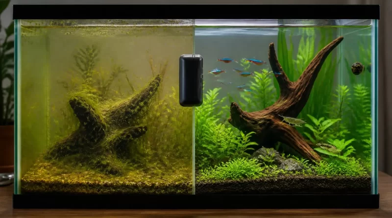 Brown and Green Algae in an Aquarium